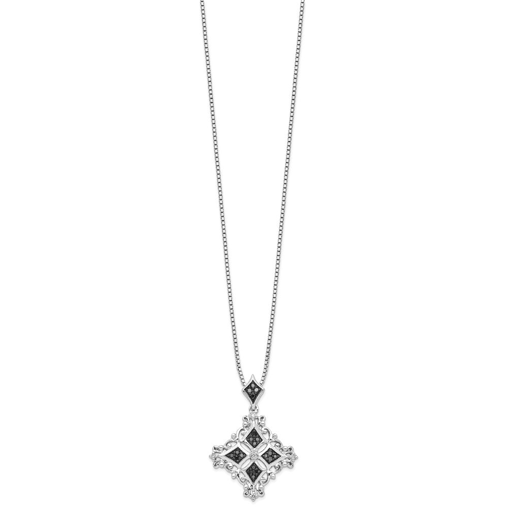 White Night Sterling Silver Rhodium-plated Black and White Diamond 18 Inch Necklace with 2 Inch Extender QP3835