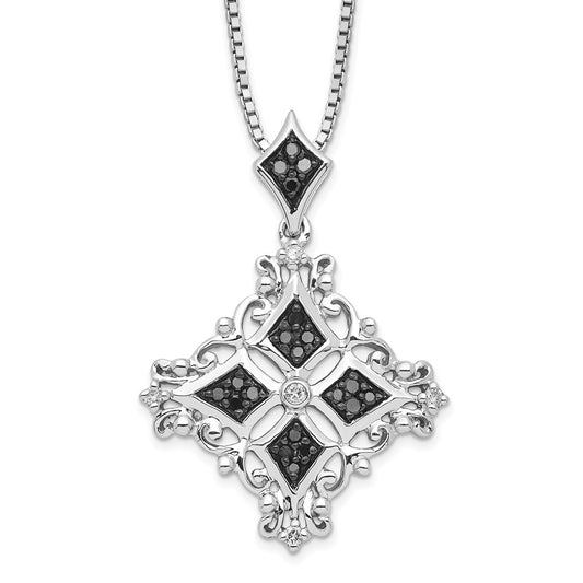 White Night Sterling Silver Rhodium-plated Black and White Diamond 18 Inch Necklace with 2 Inch Extender QP3835