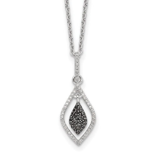 White Night Sterling Silver Rhodium-plated Black and White Diamond 18 Inch Necklace with 2 Inch Extender QP3839