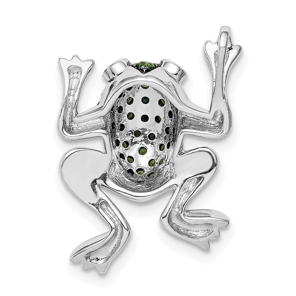 Sterling Silver Rhodium White Topaz & Chrome Diopside Frog Pendant QP4550CD