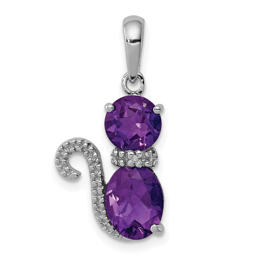 Sterling Silver Rhodium-plated Amethyst and Diamond Cat Pendant QP4551AM