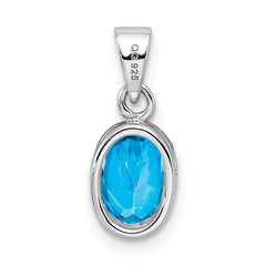 Sterling Silver Rhodium-plated Polished Blue Topaz Oval Pendant QP4553BT