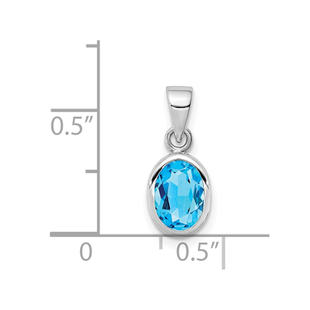 Sterling Silver Rhodium-plated Polished Blue Topaz Oval Pendant QP4553BT
