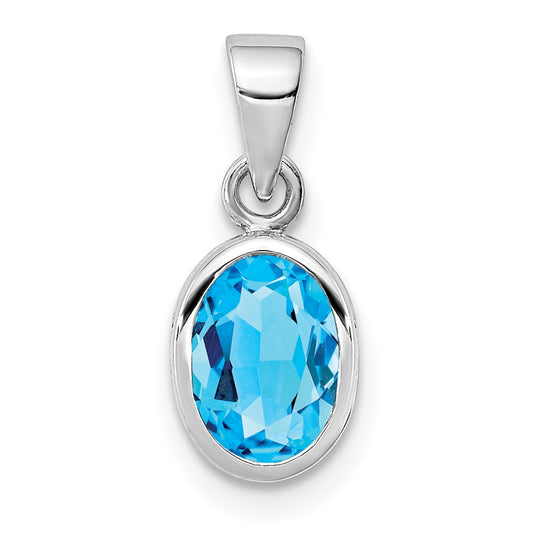 Sterling Silver Rhodium-plated Polished Blue Topaz Oval Pendant QP4553BT