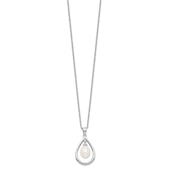 Sterling Silver Rhodium-plated 7-8mm White Teardrop Freshwater Cultured Pearl 17 inch Necklace QP4628