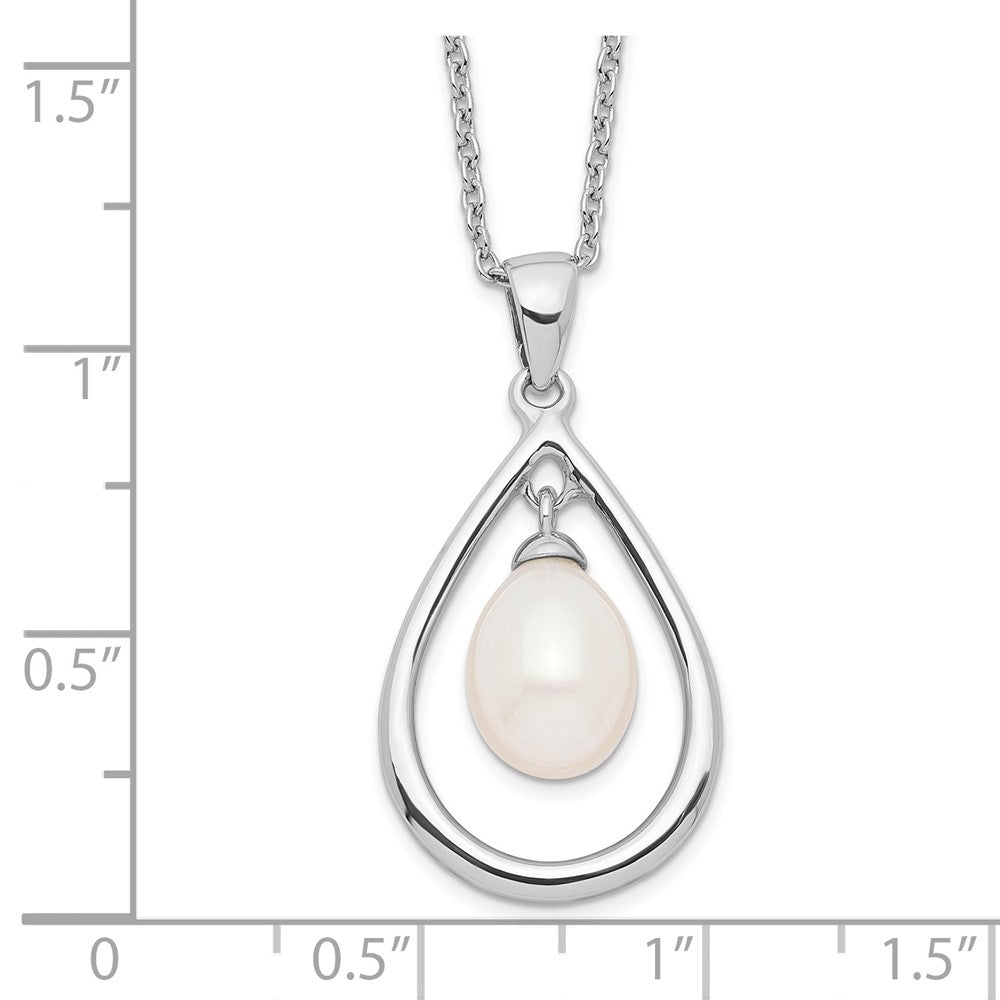 Sterling Silver Rhodium-plated 7-8mm White Teardrop Freshwater Cultured Pearl 17 inch Necklace QP4628
