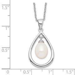 Sterling Silver Rhodium-plated 7-8mm White Teardrop Freshwater Cultured Pearl 17 inch Necklace QP4628