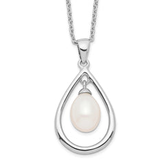 Sterling Silver Rhodium-plated 7-8mm White Teardrop Freshwater Cultured Pearl 17 inch Necklace QP4628