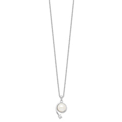 Sterling Silver Rhodium-plated 8-9mm White Button Freshwater Cultured Pearl and CZ 17 inch Necklace QP4629