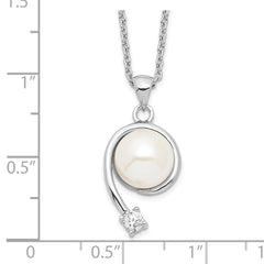 Sterling Silver Rhodium-plated 8-9mm White Button Freshwater Cultured Pearl and CZ 17 inch Necklace QP4629