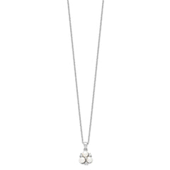 Sterling Silver Rhodium-plated 5-6mm White Button Freshwater Cultured 3-Pearl and CZ 17 inch Necklace QP4633