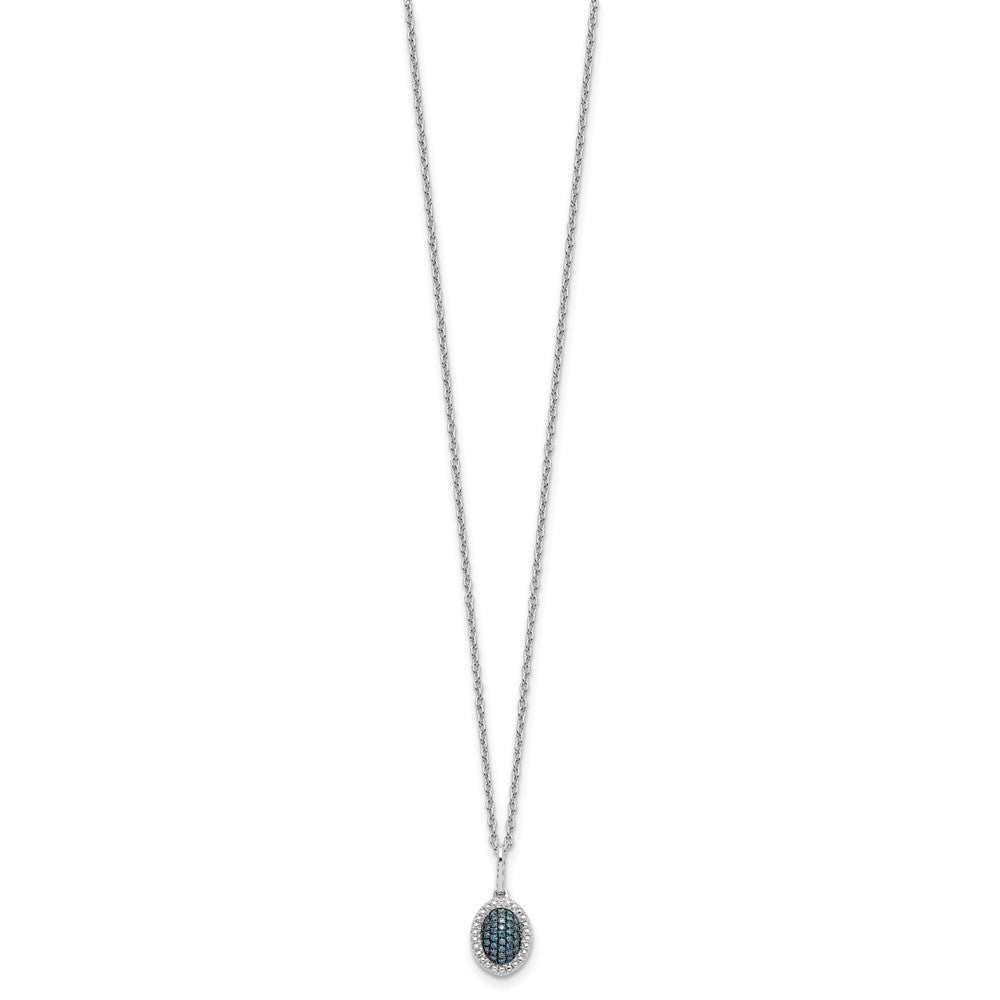 White Night Sterling Silver Rhodium-plated Blue Diamond Oval Pendant 18 inch Necklace with 2 Inch Extender QP4694