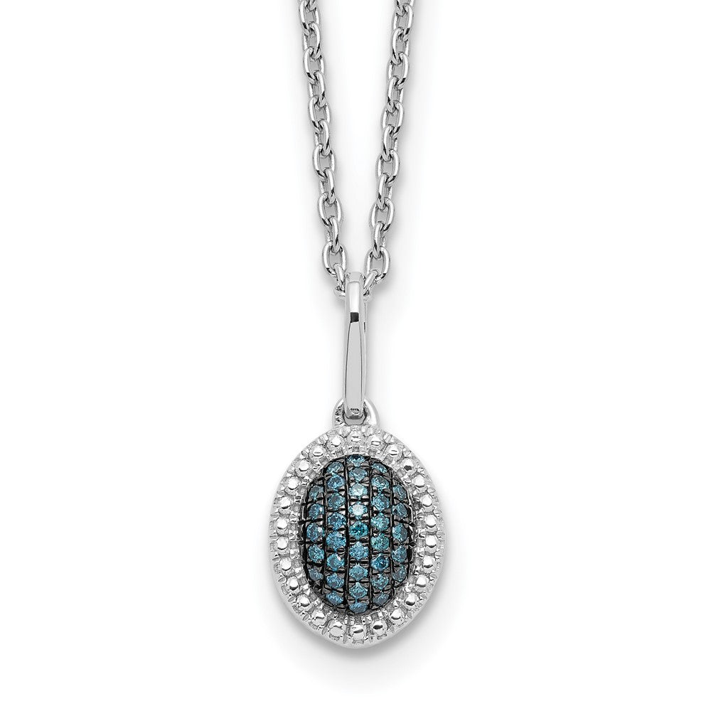 White Night Sterling Silver Rhodium-plated Blue Diamond Oval Pendant 18 inch Necklace with 2 Inch Extender QP4694