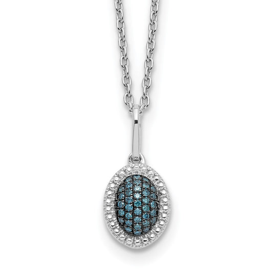 White Night Sterling Silver Rhodium-plated Blue Diamond Oval Pendant 18 inch Necklace with 2 Inch Extender QP4694