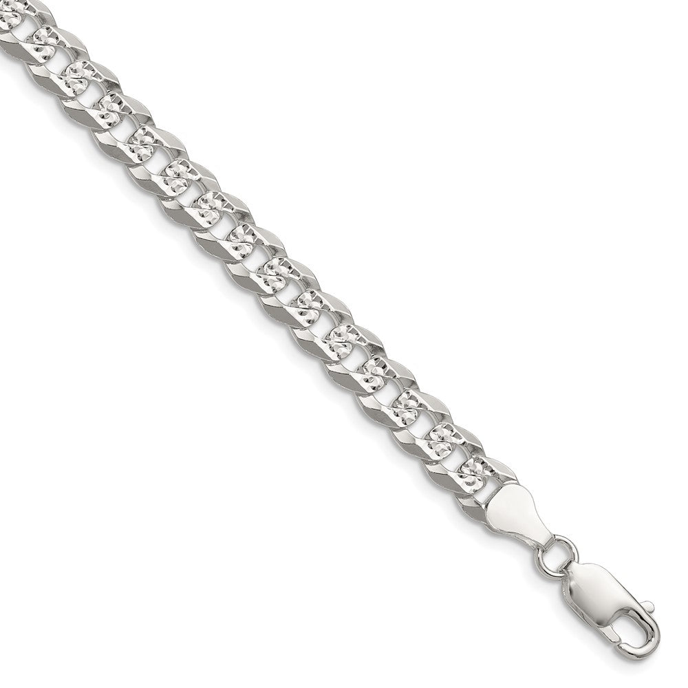 Sterling Silver 6.75mm Flat D/C Pave Curb Chain QPCB160-8
