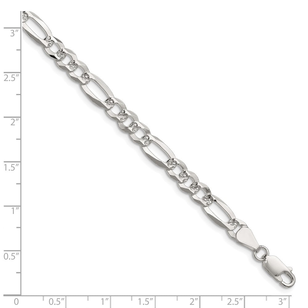 Sterling Silver 6.1mm Flat D/C Pave Figaro Chain QPF140-8