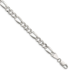 Sterling Silver 6.1mm Flat D/C Pave Figaro Chain QPF140-8