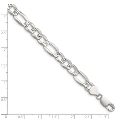 Sterling Silver 8.0mm Flat D/C Pave Figaro Chain QPF180-8