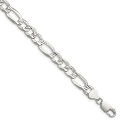 Sterling Silver 8.0mm Flat D/C Pave Figaro Chain QPF180-8