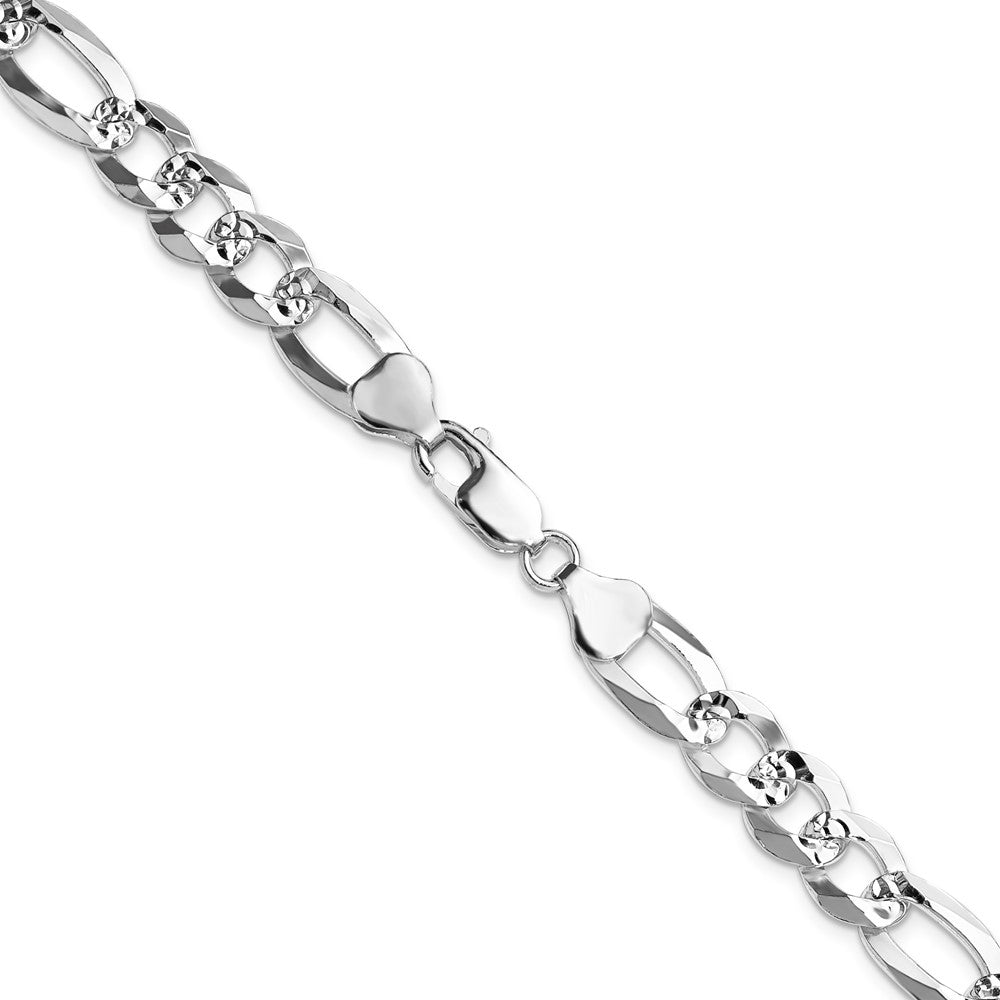 Sterling Silver 8.5mm Flat D/C Pave Figaro ChainQPF200
