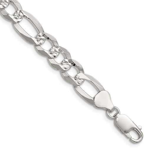 Sterling Silver 8.5mm Flat D/C Pave Figaro ChainQPF200
