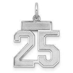 Sterling Silver/Rhodium-plated Satin Number 25 Charm QPS25