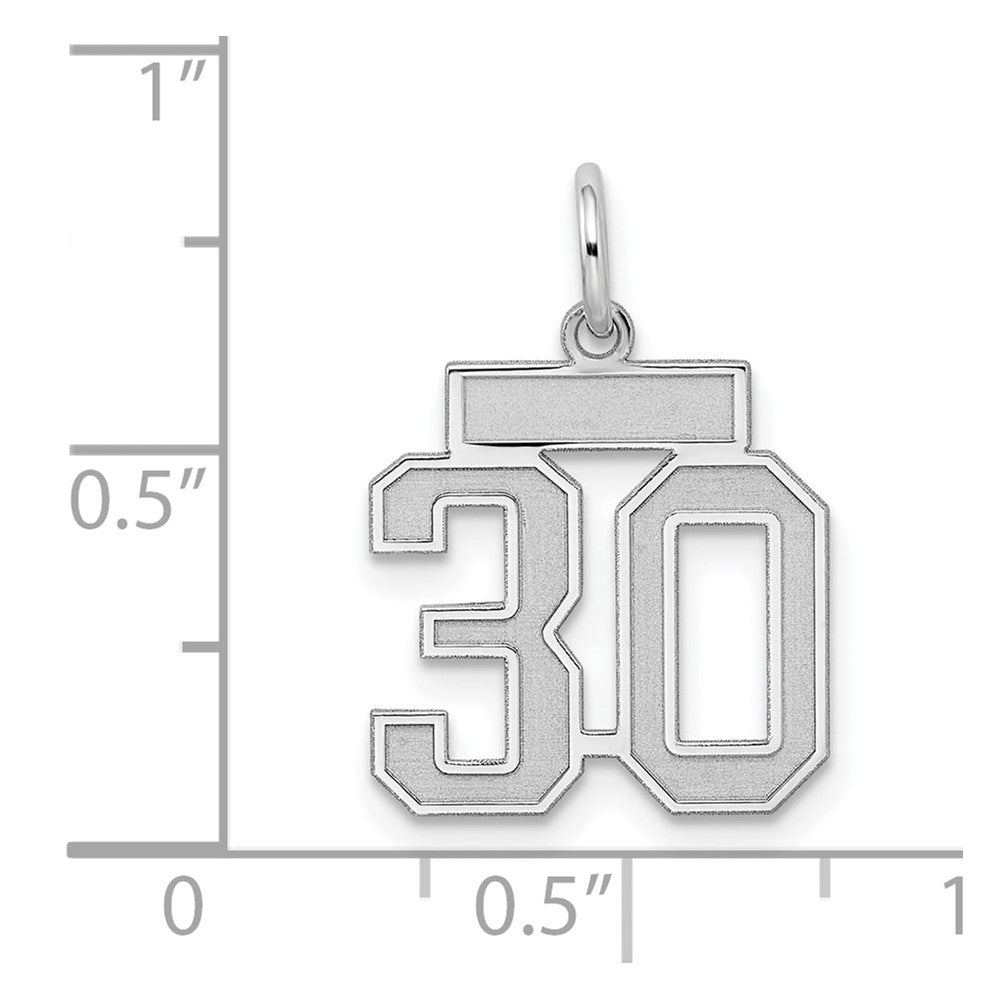 Sterling Silver/Rhodium-plated Satin Number 30 Charm QPS30