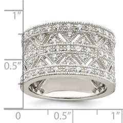 Sterling Silver Rhodium-plated Polished CZ Vintage Ring