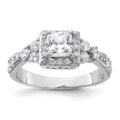 Sterling Silver Rhodium-plated Square CZ Ring