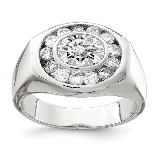 Sterling Silver Rhodium-plated Men's CZ Ring