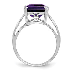Sterling Silver Rhodium-plated Amethyst Ring