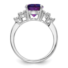 Sterling Silver Rhodium-plated Diamond & Amethyst Ring