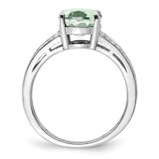 Sterling Silver Rhodium Diam. & Green Quartz Ring