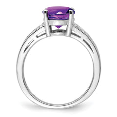 Sterling Silver Rhodium-plated Diamond & Amethyst Ring