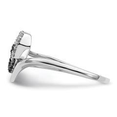 White Night Sterling Silver Rhodium-plated Black and White Diamond Double Heart Ring