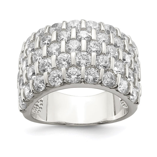 Sterling Silver Rhodium-plated CZ Wide Band Ring