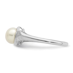 Sterling Silver Rhodium Plated Diamond and FW Cultured Pearl Ring