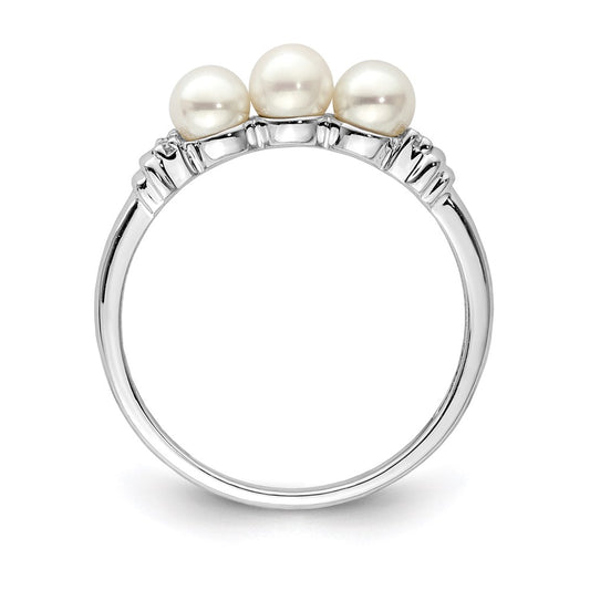 Sterling Silver Rhodium Plated Diamond and FW Cultured Pearl Ring
