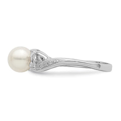 Sterling Silver Rhodium Plated Diamond and FW Cultured Pearl Ring