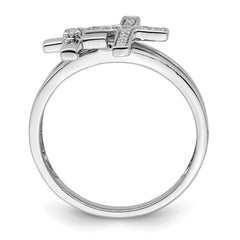 Sterling Silver Rhodium Plated Diamond Crosses Ring