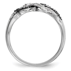 White Night Sterling Silver Rhodium-plated Black and White Diamond Intertwined Ring