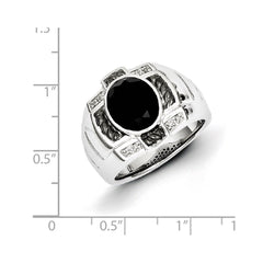 White Night Sterling Silver Black Rhodium-plated Diamond and Onyx Oval Men's Ring