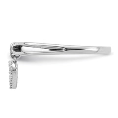 Sterling Silver Rhodium Plated Diamond Heart Dangle Ring