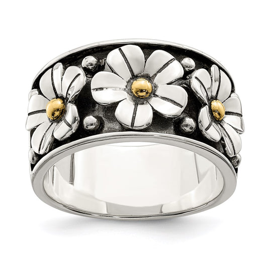 Sterling Silver Antiqued w/ 14k Gold Centers Daisy Ring