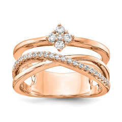 Sterling Shimmer Sterling Silver Rose-tone Flash Rose Gold-plated 27 Stone CZ Ring