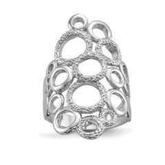 Sterling Silver Rhodium-plated Polished & Textured Circles Ring