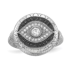 Sterling Silver Rhodium-plated Black and White CZ Evil Eye Ring