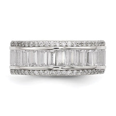 Sterling Silver Rhodium-plated Baguette & Round CZ Eternity Ring