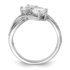 Sterling Silver Rhodium-plated CZ Two Stone Polished Ring