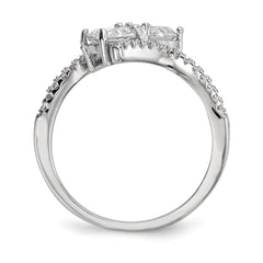Sterling Silver Rhodium-plated CZ Two Stone Polished Bypass Ring